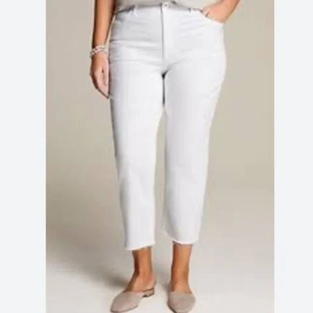 J Jill Womens Authentic Fit Cropped Jeans Plus Size 16 White Denim Raw Hem Soft‎